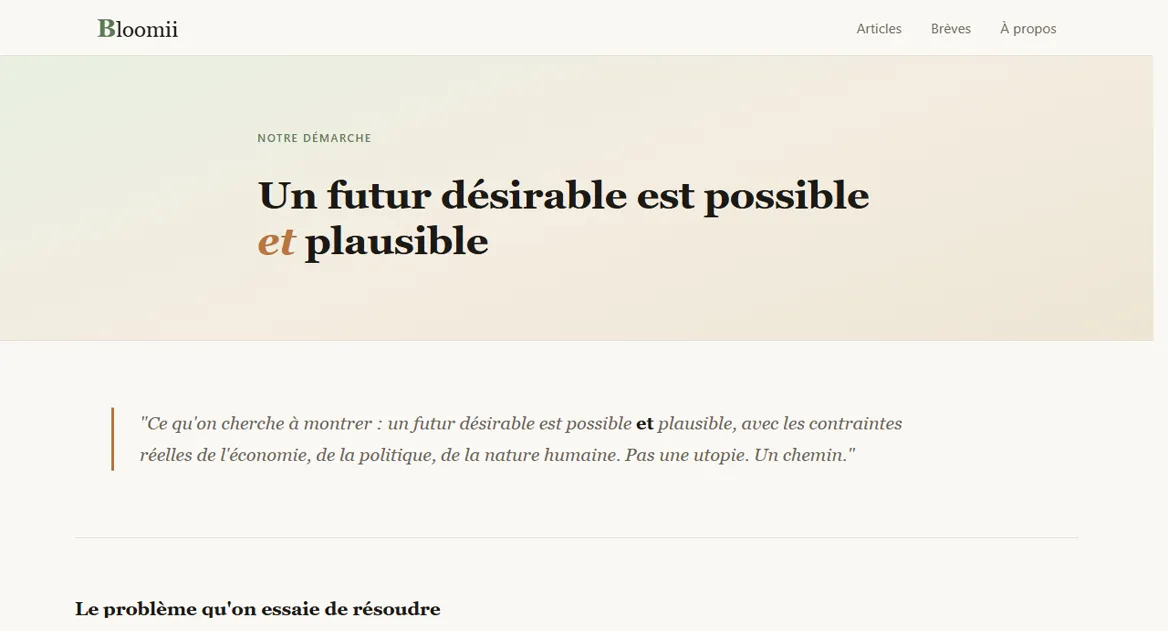 Bloomii's About page — the editorial charter and the media's commitments