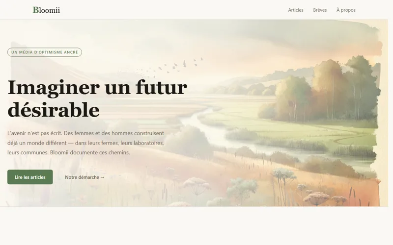 Bloomii homepage — an anchored optimism media